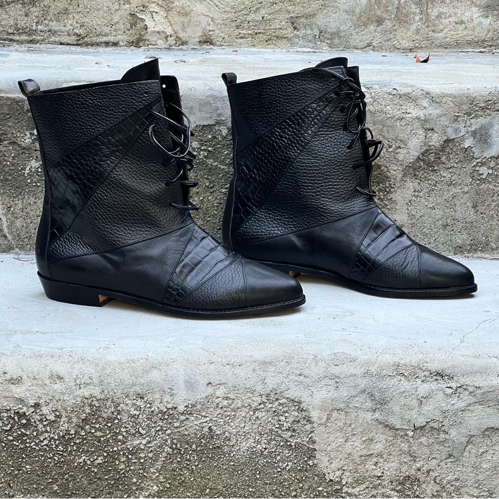 Joan & David Black Textured Ankle Boots